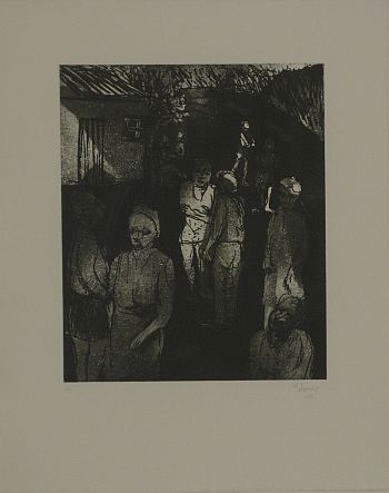 Click the image for a view of: Dumisani Mabaso. Untitled. 2009. Etching. 546X438mm
